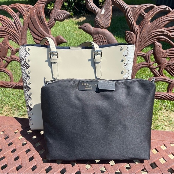 NWT Persaman NY Snake Embossed Leather Handbag Tote With Smaller Bag - Picture 2 of 14